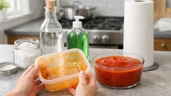 Comment enlever les taches de sauce tomate sur une boîte en plastique sans frotter pendant des heures