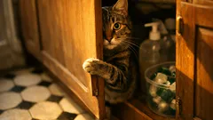 Chat curieux : sécuriser le placard sous l’évier en 10 minutes